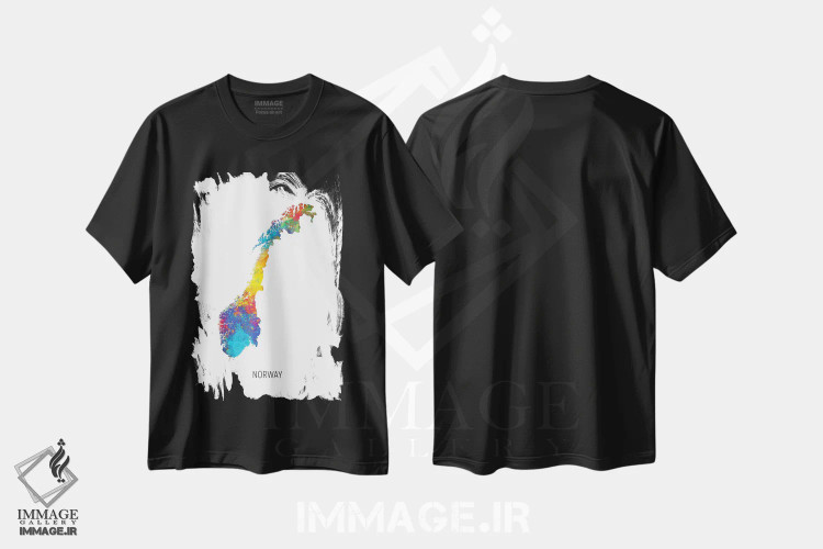 تیشرت مشکی طرح دار – تیشرت اروپایی ,نقشه نروژ اثر مایکل تامپست فروشگاه ایماژ