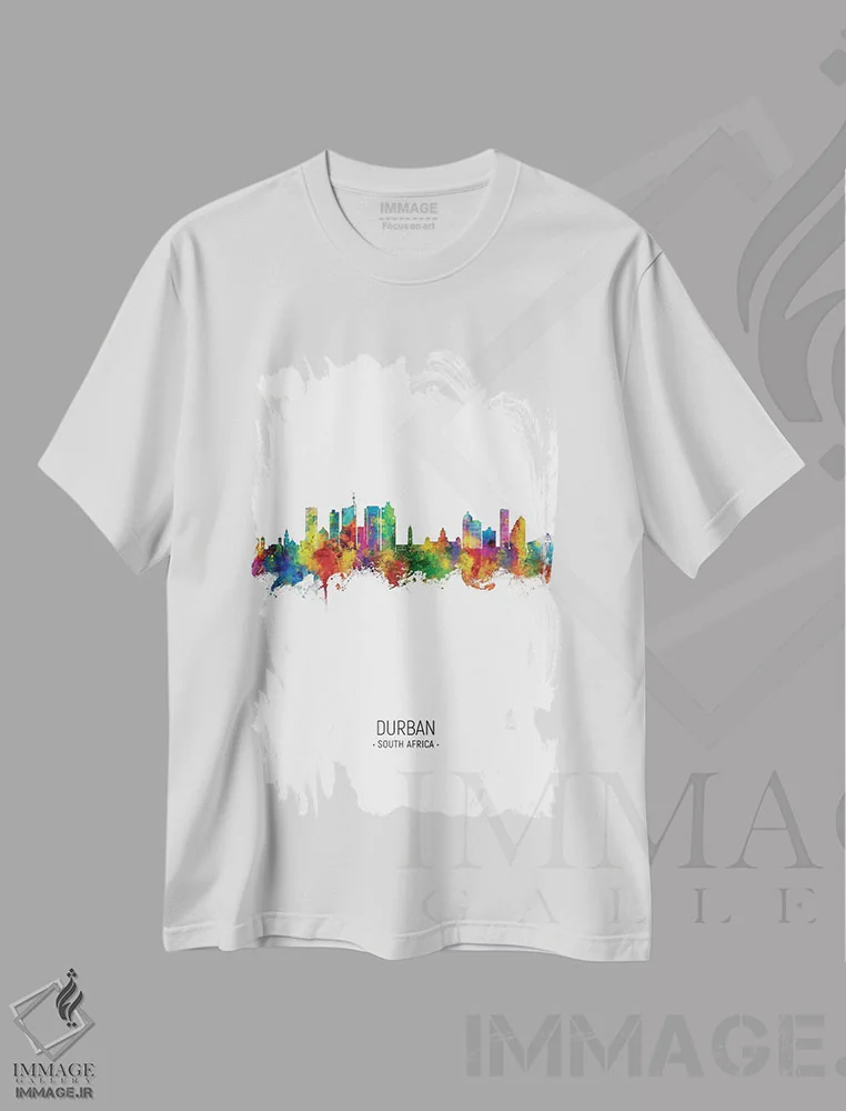 تیشرت سفید طرح دار – تیشرت گرافیکی ,نمای عمودی از افق دوربان، آفریقای جنوبی اثر مایکل تامپست فروشگاه ایماژ