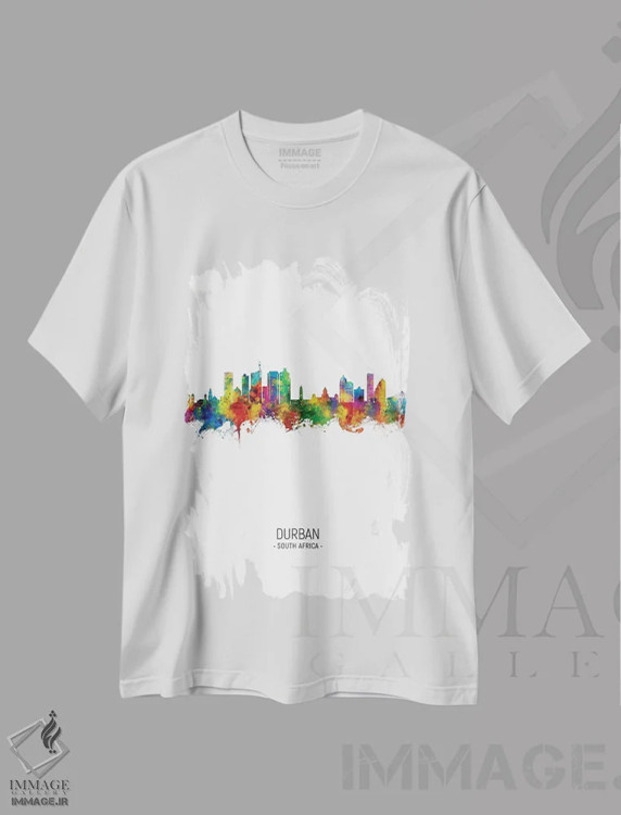 تیشرت سفید طرح دار – تیشرت گرافیکی ,نمای عمودی از افق دوربان، آفریقای جنوبی اثر مایکل تامپست فروشگاه ایماژ