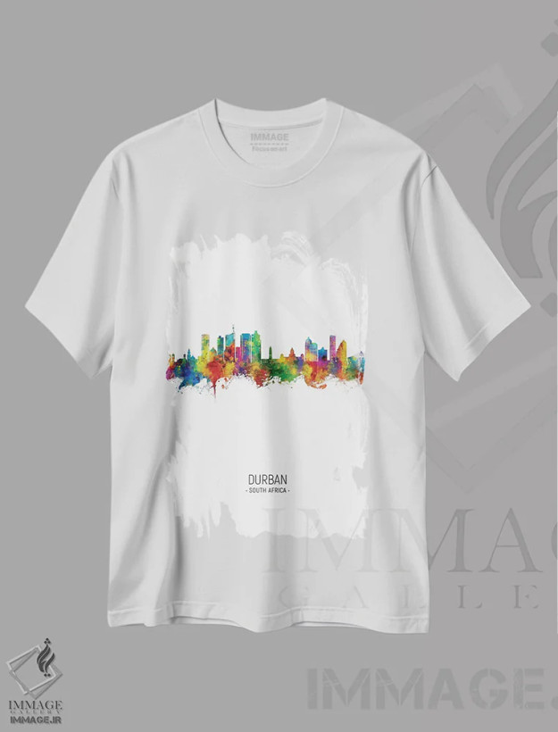 تیشرت سفید طرح دار – تیشرت گرافیکی ,نمای عمودی از افق دوربان، آفریقای جنوبی اثر مایکل تامپست فروشگاه ایماژ