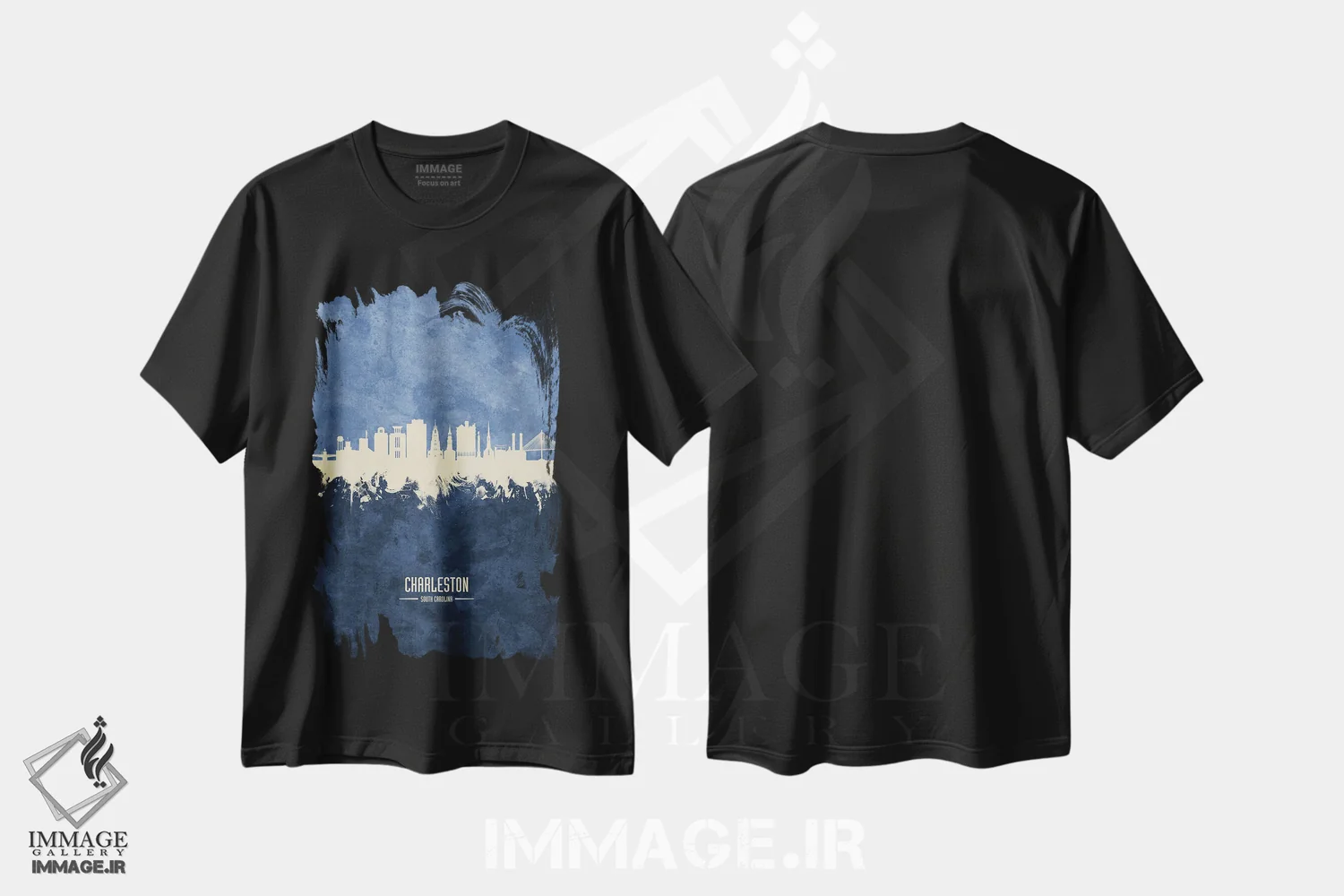 تیشرت مشکی طرح دار – تیشرت شهری ,نمای افق چارلستون، کارولینای جنوبی با رنگ سرمه ای اثر مایکل تامپست immage.ir