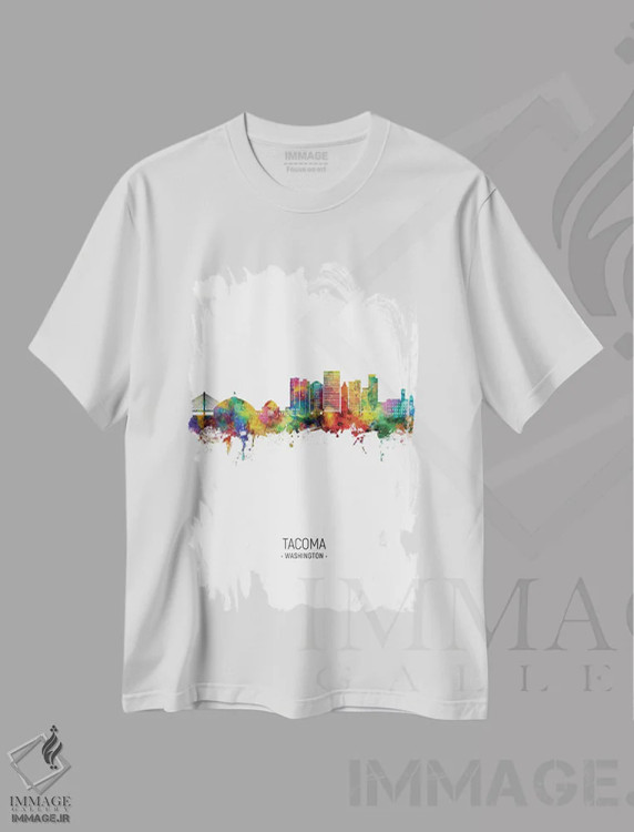 تیشرت سفید طرح دار – تیشرت شهری ,نمای پرترهٔ خط افق تاکوما واشینگتن اثر مایکل تامپست immage.ir