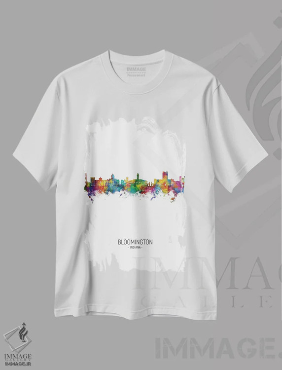 تیشرت سفید طرح دار – تیشرت شهری ,نمای پرترهٔ خط افق بلومینگتون ایندیانا اثر مایکل تامپست فروشگاه ایماژ