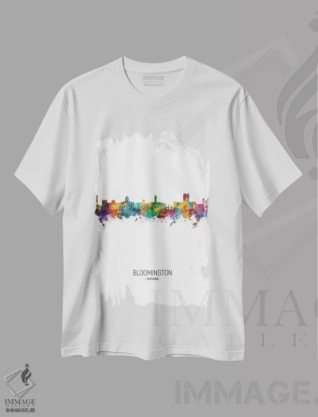 تیشرت سفید طرح دار – تیشرت شهری ,نمای پرترهٔ خط افق بلومینگتون ایندیانا اثر مایکل تامپست فروشگاه ایماژ