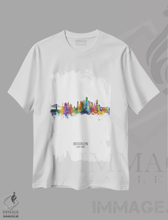 تیشرت سفید طرح دار – تیشرت شهری ,نمای پرترهٔ خط افق بروکلین نیویورک اثر مایکل تامپست immage.ir