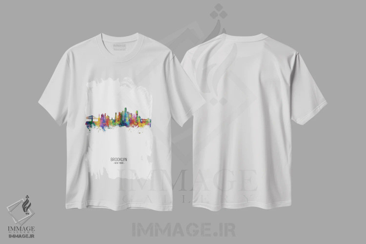 تیشرت سفید طرح دار – تیشرت شهری ,نمای پرترهٔ خط افق بروکلین نیویورک اثر مایکل تامپست immage.ir