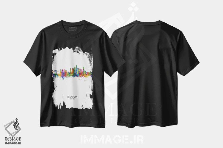 تیشرت مشکی طرح دار – تیشرت شهری ,نمای پرترهٔ خط افق بروکلین نیویورک اثر مایکل تامپست فروشگاه ایماژ