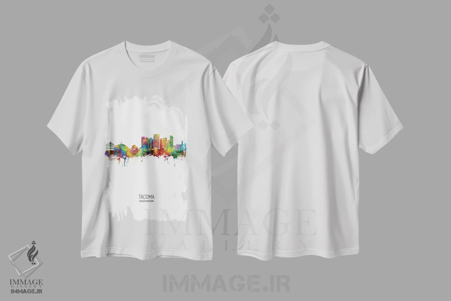 تیشرت سفید طرح دار – تیشرت شهری ,نمای پرترهٔ خط افق تاکوما واشینگتن اثر مایکل تامپست immage.ir