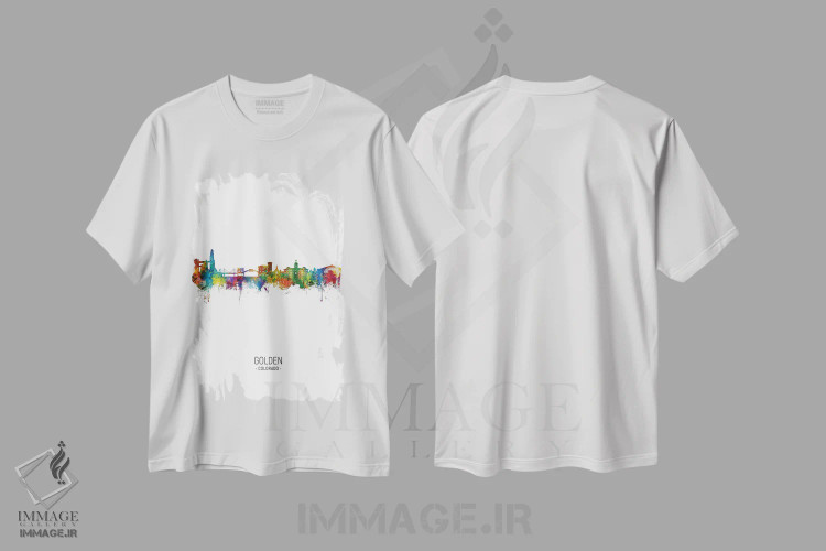 تیشرت سفید طرح دار – تیشرت منظره شهری ,نمای پرترهٔ خط افق گولدن کلرادو اثر مایکل تامپست immage.ir