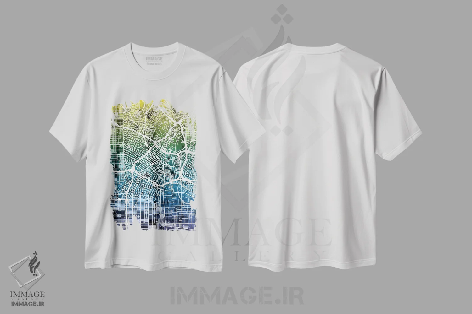 تیشرت سفید طرح دار – تیشرت هنری آبستره ,California, USA,نقشه شیب رنگ لس آنجلس، کالیفرنیا، آمریکا اثر مایکل تامپست فروشگاه ایماژ