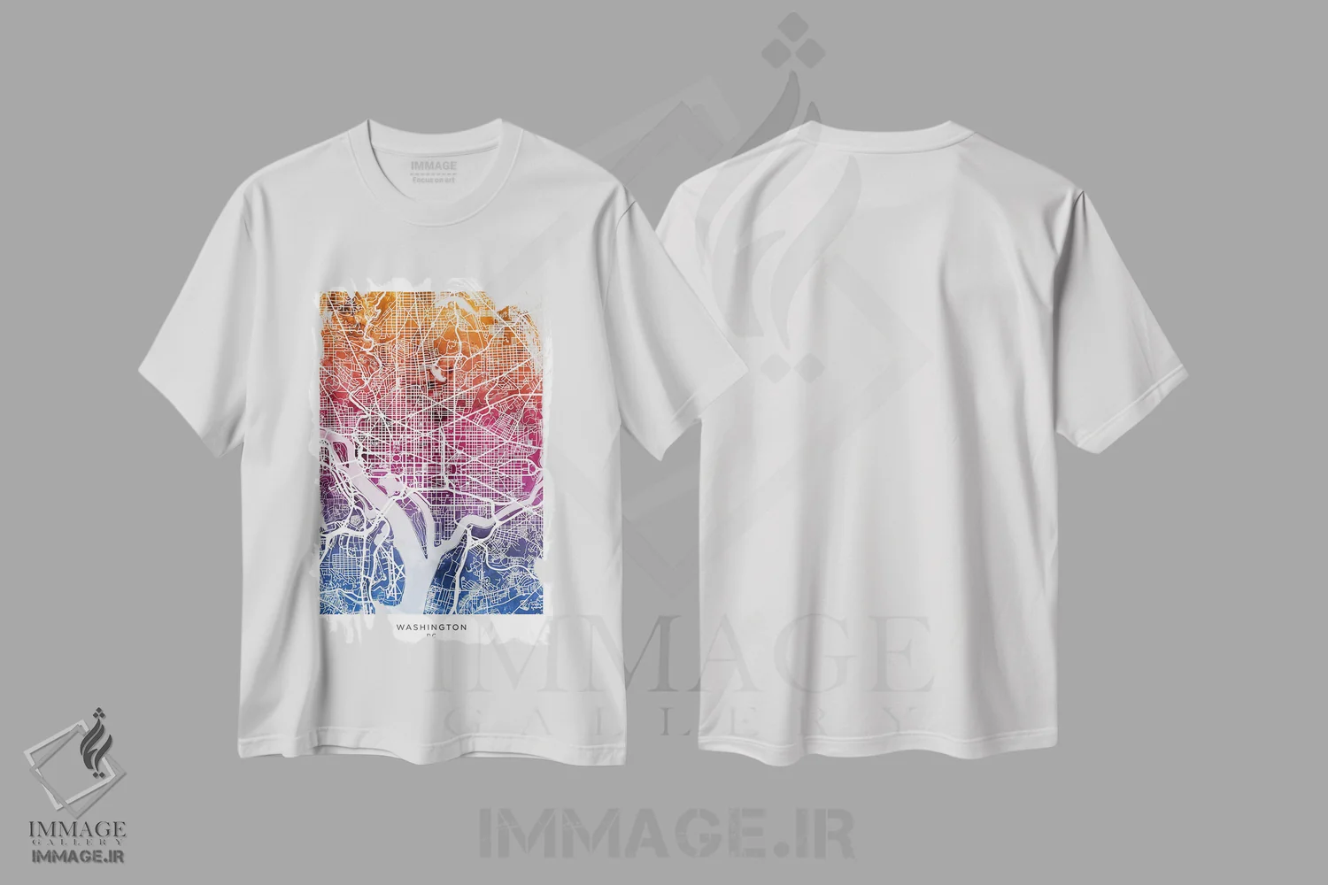تیشرت سفید طرح دار – تیشرت شهری ,نقشه واشینگتن آبی-صورتی اثر مایکل تامپست فروشگاه ایماژ