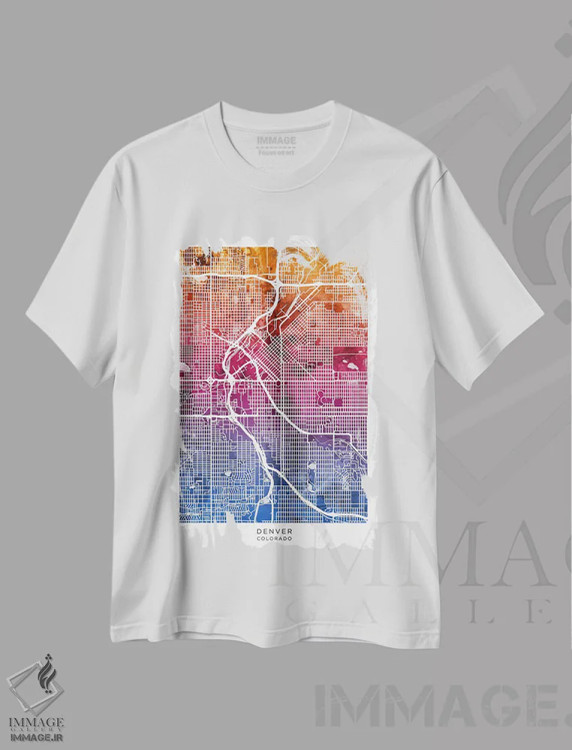 تیشرت سفید طرح دار – تیشرت اسپرت ,نقشه دنور آبی-صورتی اثر مایکل تامپست immage.ir