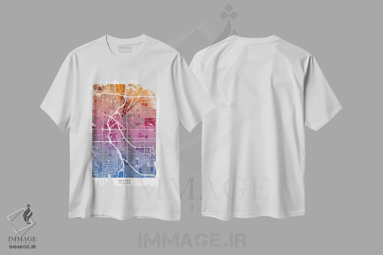 تیشرت سفید طرح دار – تیشرت اسپرت ,نقشه دنور آبی-صورتی اثر مایکل تامپست immage.ir