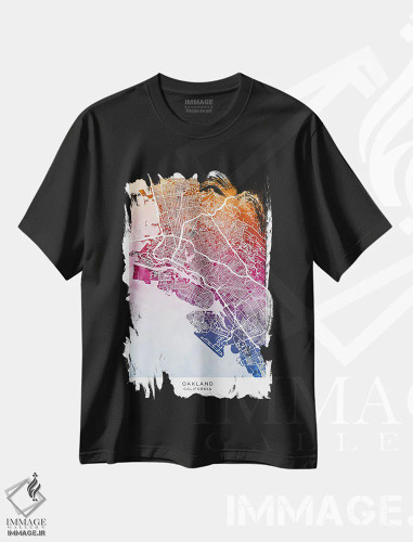 تیشرت مشکی طرح دار – تیشرت مینیمال ,نقشه اوکلند آبی-صورتی اثر مایکل تامپست فروشگاه ایماژ