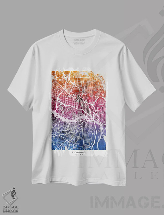 تیشرت سفید طرح دار – تیشرت هنری ,نقشه ریچموند آبی-صورتی اثر مایکل تامپست فروشگاه ایماژ