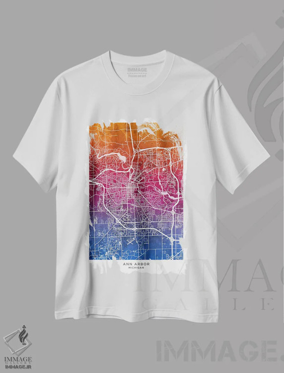 تیشرت سفید طرح دار – تیشرت شهری ,نقشه آن آربر آبی-صورتی اثر مایکل تامپست immage.ir