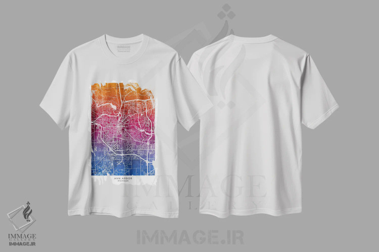 تیشرت سفید طرح دار – تیشرت شهری ,نقشه آن آربر آبی-صورتی اثر مایکل تامپست immage.ir