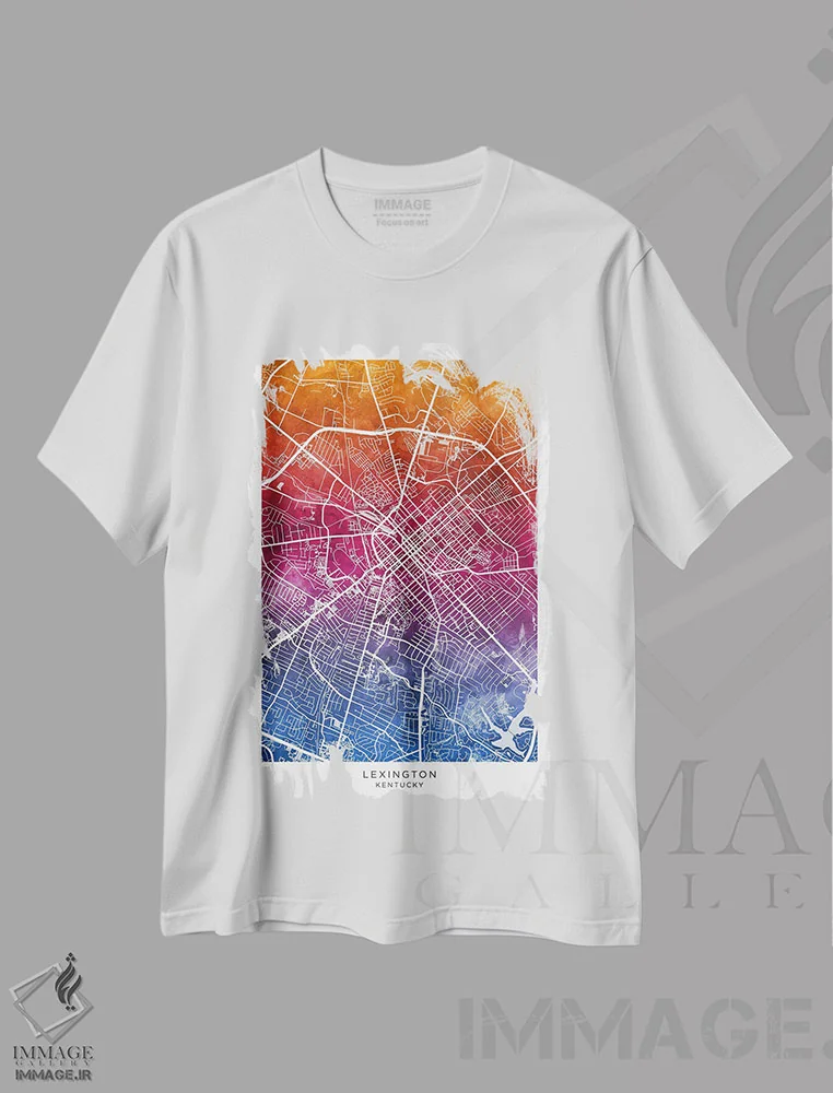 تیشرت سفید طرح دار – تیشرت هنری ,نقشه لکسینگتون آبی-صورتی اثر مایکل تامپست immage.ir