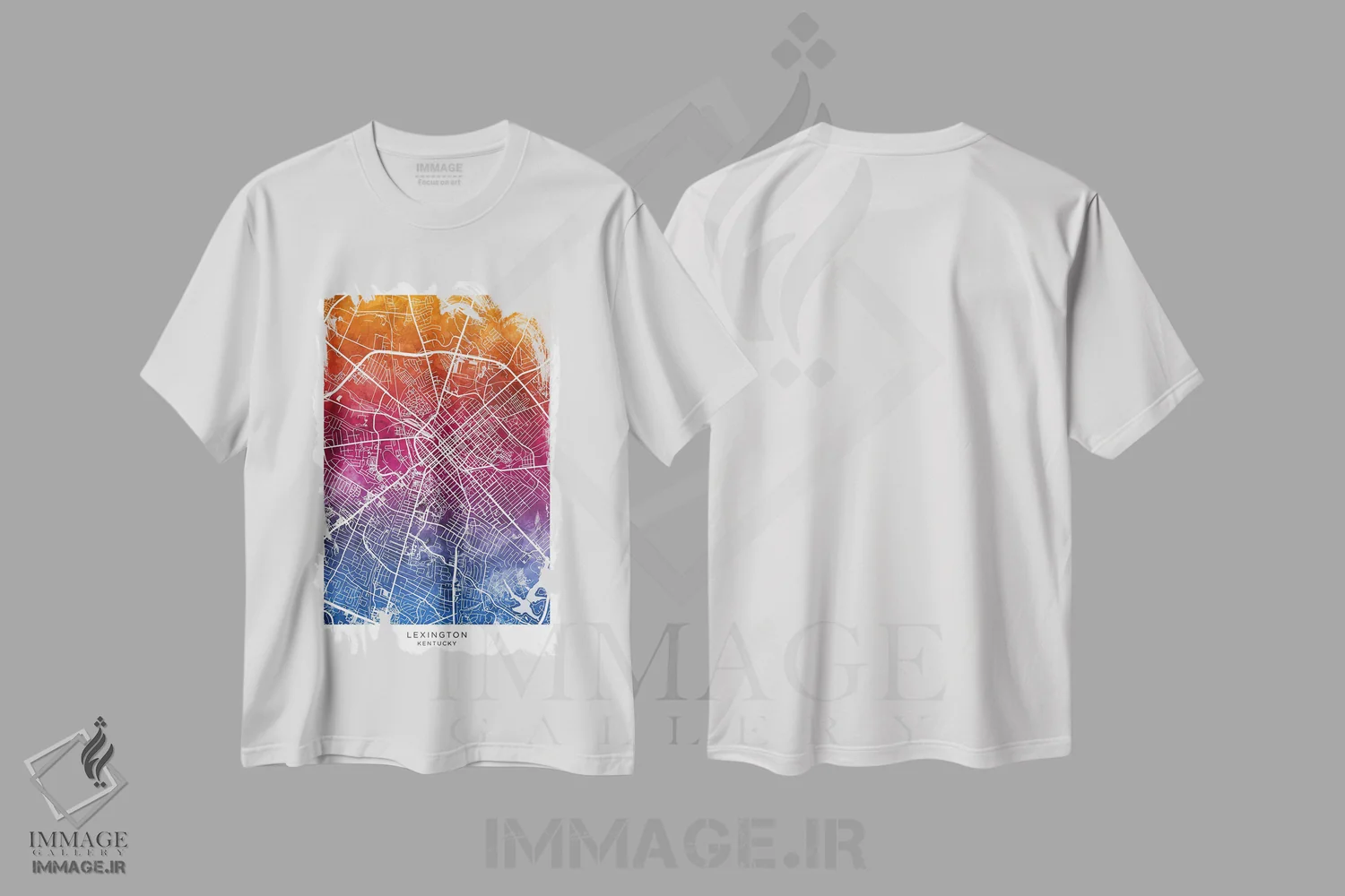 تیشرت سفید طرح دار – تیشرت هنری ,نقشه لکسینگتون آبی-صورتی اثر مایکل تامپست immage.ir