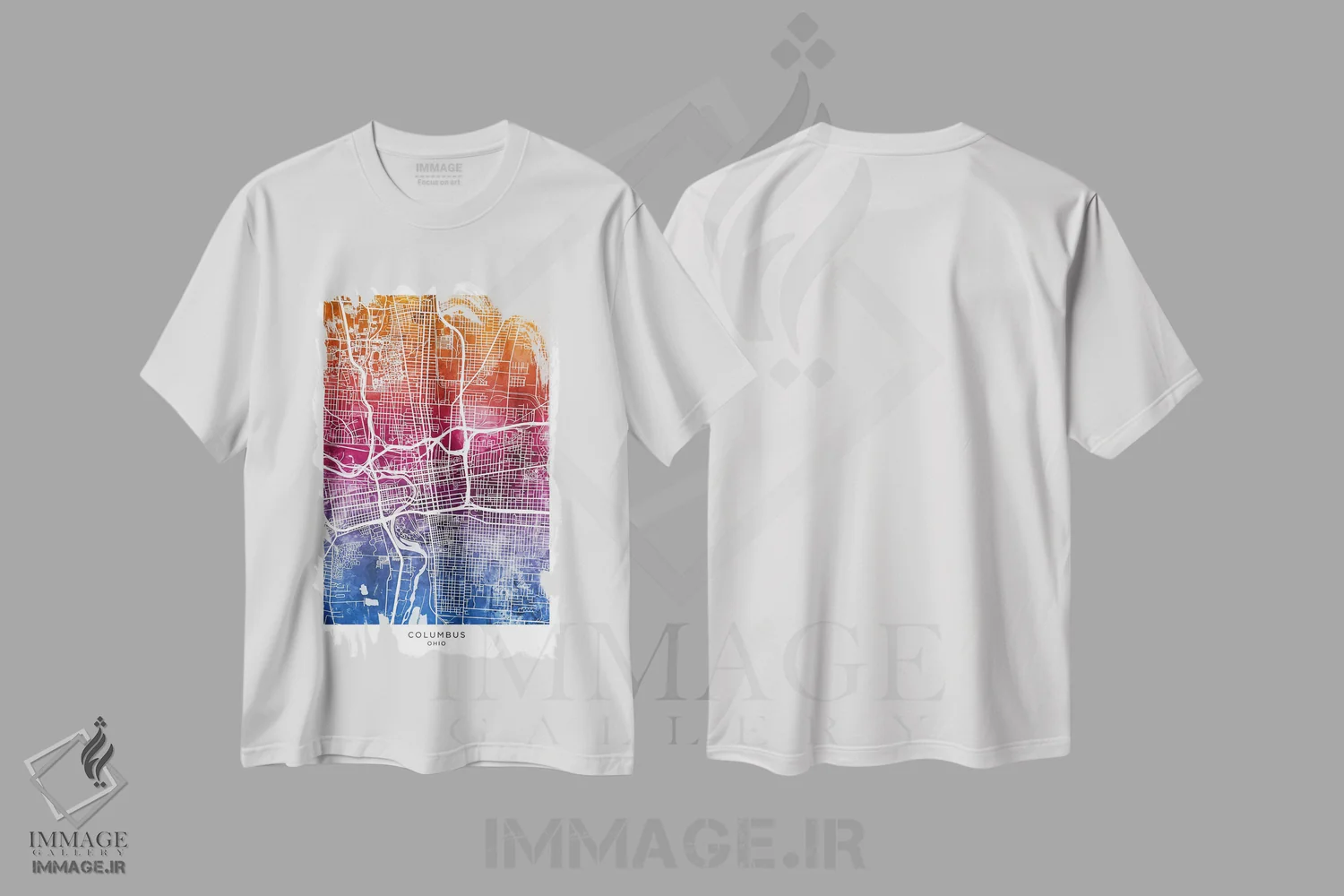 تیشرت سفید طرح دار – تیشرت شهری ,نقشه کلمبوس آبی-صورتی اثر مایکل تامپست فروشگاه ایماژ