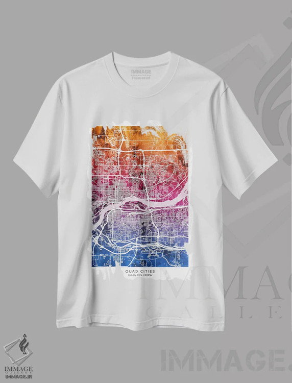 تیشرت سفید طرح دار – تیشرت شهری ,نقشه شهرهای چهارگانه آبی-صورتی اثر مایکل تامپست immage.ir