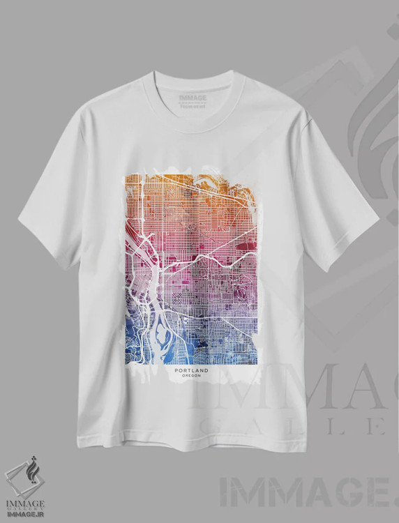 تیشرت سفید طرح دار – تیشرت نقشه ,نقشه پورتلند آبی-صورتی اثر مایکل تامپست فروشگاه ایماژ