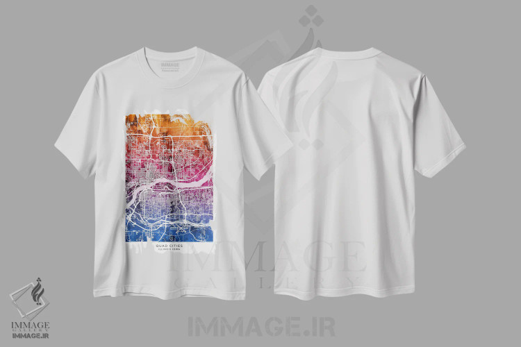 تیشرت سفید طرح دار – تیشرت شهری ,نقشه شهرهای چهارگانه آبی-صورتی اثر مایکل تامپست immage.ir