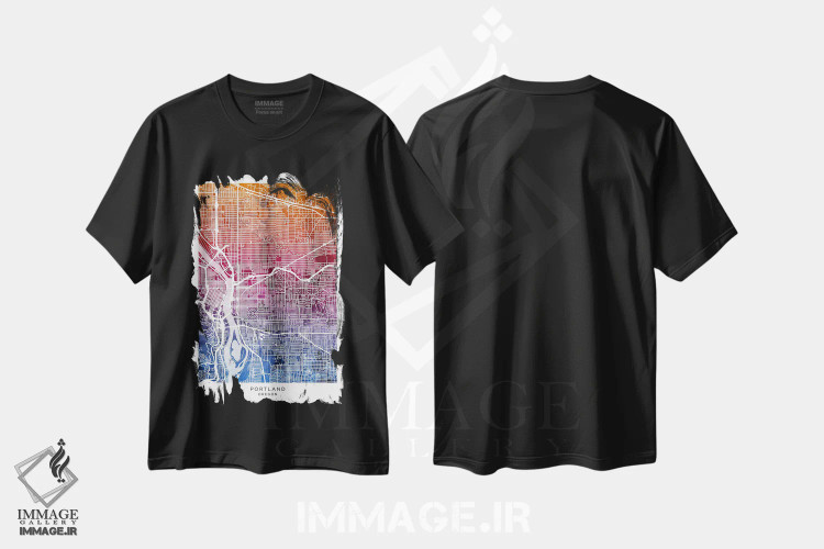 تیشرت مشکی طرح دار – تیشرت نقشه ,نقشه پورتلند آبی-صورتی اثر مایکل تامپست immage.ir