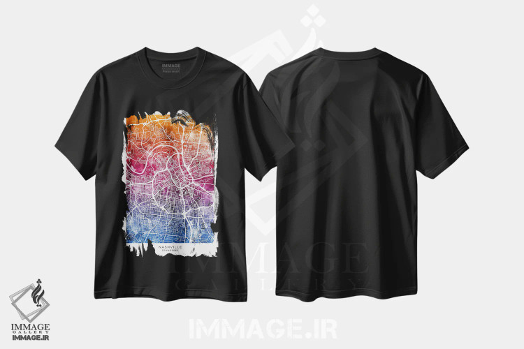 تیشرت مشکی طرح دار – تیشرت هنری شهری ,نقشه نشویل آبی-صورتی اثر مایکل تامپست فروشگاه ایماژ