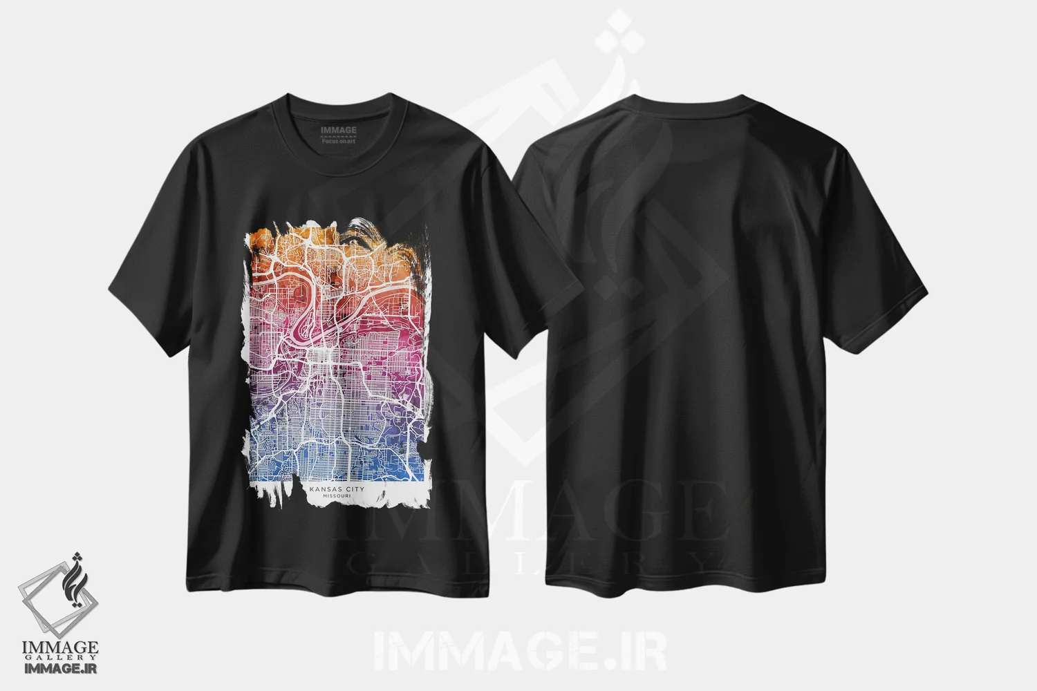 تیشرت مشکی طرح دار – تیشرت شهری ,نقشه کانزاس سیتی آبی-صورتی اثر مایکل تامپست immage.ir