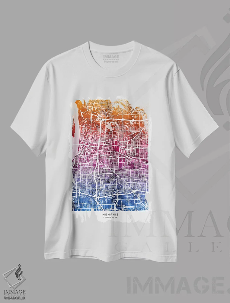 تیشرت سفید طرح دار – تیشرت شهری ,نقشه ممفیس آبی-صورتی اثر مایکل تامپست immage.ir
