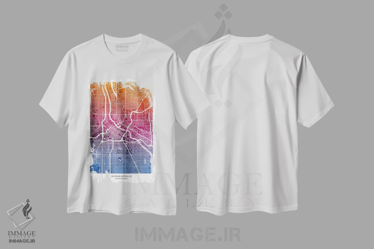 تیشرت سفید طرح دار – تیشرت مینیمال ,نقشه مینیاپولیس آبی-صورتی اثر مایکل تامپست فروشگاه ایماژ