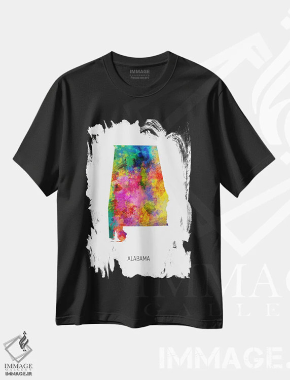 تیشرت مشکی طرح دار – تیشرت نقشه آلاباما ,نقشه آلاباما اثر مایکل تامپست فروشگاه ایماژ