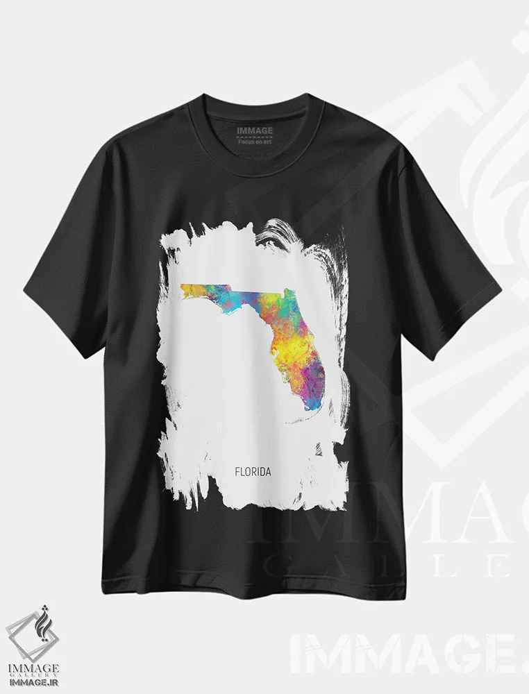 تیشرت مشکی طرح دار – تیشرت تابستانی ,نقشه فلوریدا اثر مایکل تامپست فروشگاه ایماژ