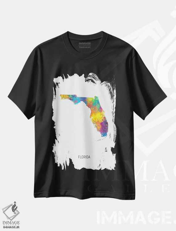 تیشرت مشکی طرح دار – تیشرت تابستانی ,نقشه فلوریدا اثر مایکل تامپست فروشگاه ایماژ