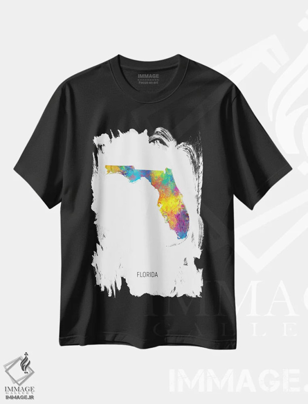 تیشرت مشکی طرح دار – تیشرت تابستانی ,نقشه فلوریدا اثر مایکل تامپست فروشگاه ایماژ