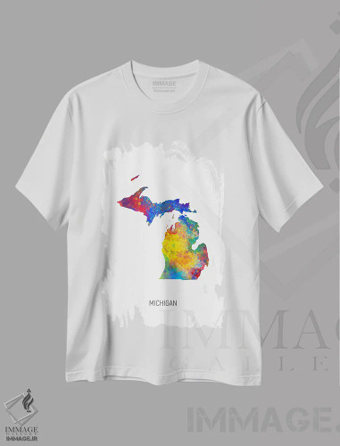 تیشرت سفید طرح دار – تیشرت گرافیکی نقشه ,نقشه میشیگان اثر مایکل تامپست فروشگاه ایماژ