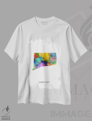 تیشرت سفید طرح دار – تیشرت نقشه ایالت ,نقشه کنتیکت اثر مایکل تامپست فروشگاه ایماژ