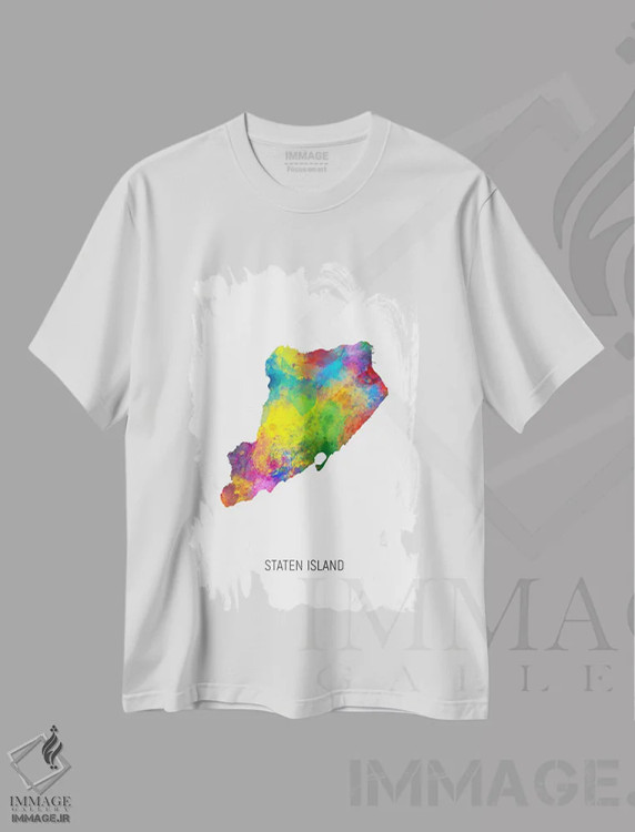 تیشرت سفید طرح دار – تیشرت هنری ,نقشه استتن آیلند اثر مایکل تامپست immage.ir