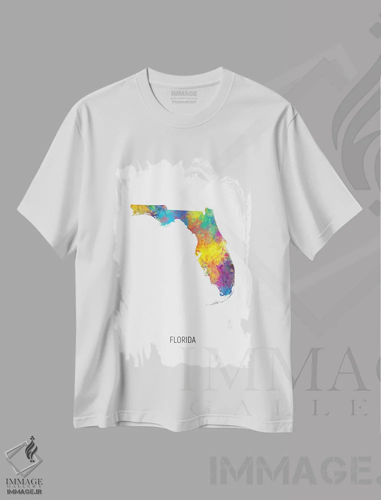 تیشرت سفید طرح دار – تیشرت تابستانی ,نقشه فلوریدا اثر مایکل تامپست immage.ir
