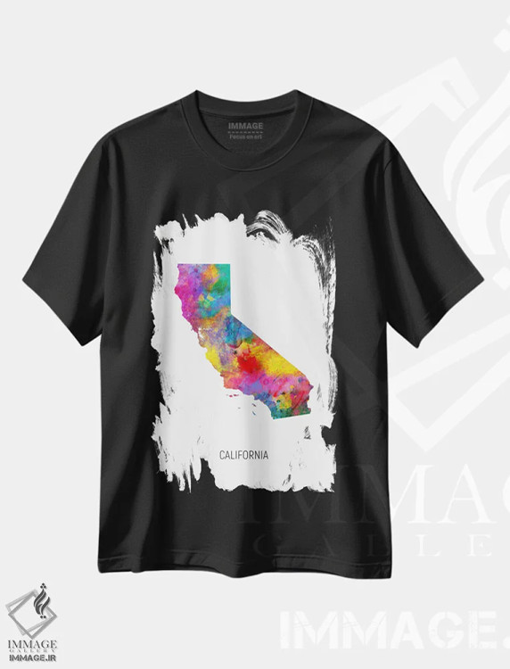 تیشرت مشکی طرح دار – تیشرت شهری ,نقشه کالیفرنیا اثر مایکل تامپست immage.ir