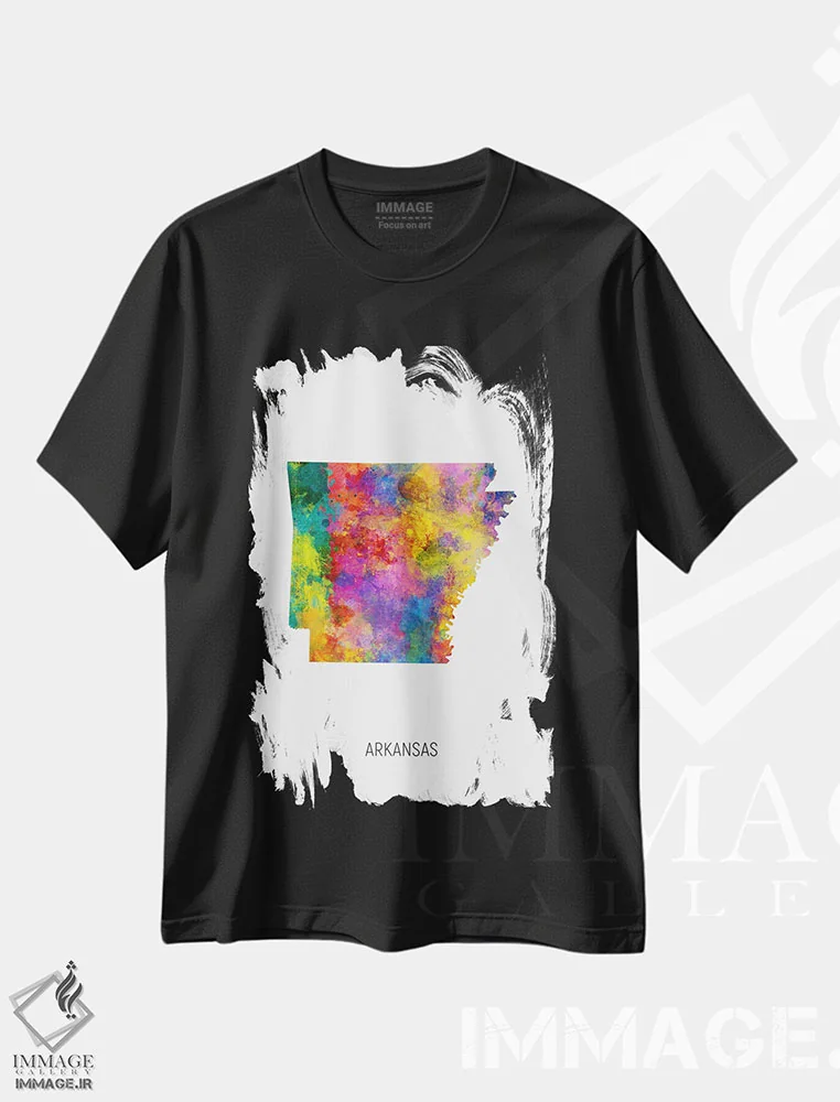 تیشرت مشکی طرح دار – تیشرت هنری ,نقشه آرکانزاس اثر مایکل تامپست فروشگاه ایماژ