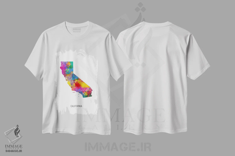 تیشرت سفید طرح دار – تیشرت شهری ,نقشه کالیفرنیا اثر مایکل تامپست فروشگاه ایماژ