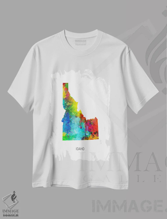 تیشرت سفید طرح دار – تیشرت گرافیکی ,نقشه آیداهو اثر مایکل تامپست فروشگاه ایماژ
