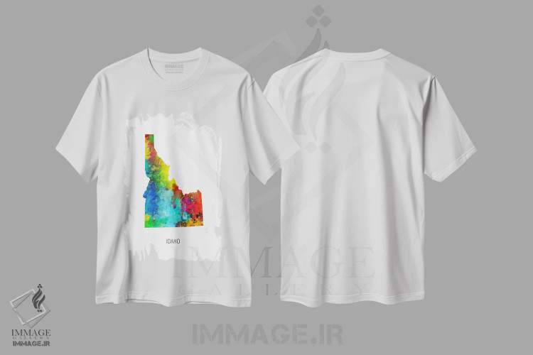 تیشرت سفید طرح دار – تیشرت گرافیکی ,نقشه آیداهو اثر مایکل تامپست فروشگاه ایماژ
