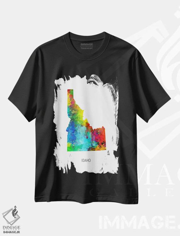 تیشرت مشکی طرح دار – تیشرت گرافیکی ,نقشه آیداهو اثر مایکل تامپست immage.ir