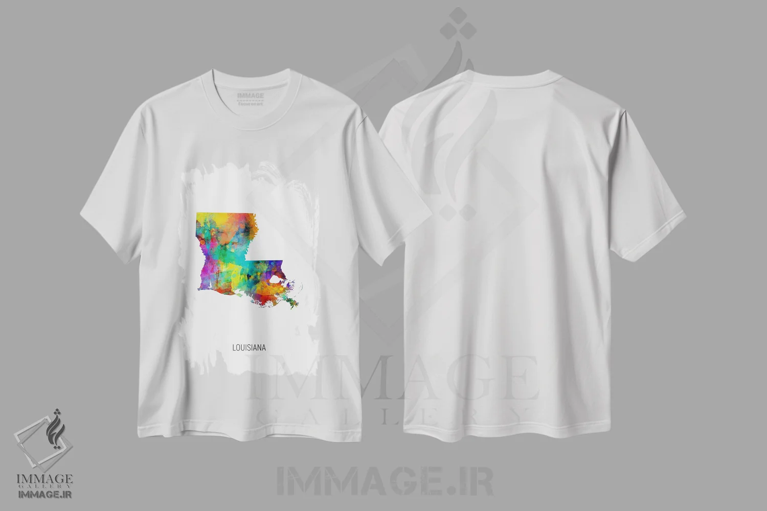 تیشرت سفید طرح دار – تیشرت هنری ,نقشه لوئیزیانا اثر مایکل تامپست فروشگاه ایماژ