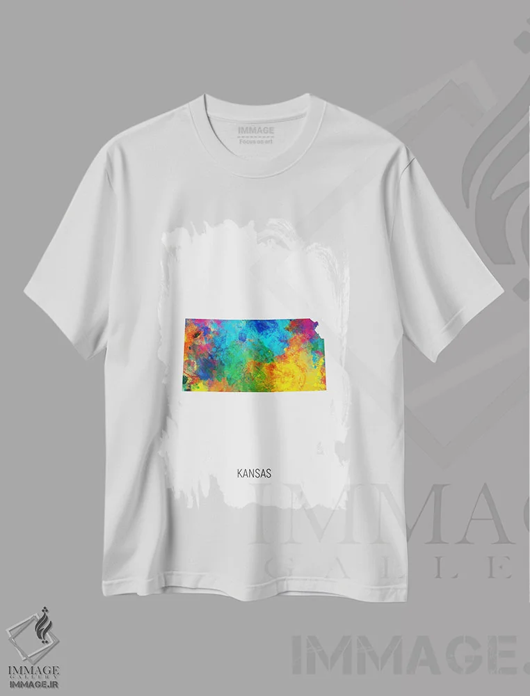 تیشرت سفید طرح دار – تیشرت هنری ,نقشه کانزاس اثر مایکل تامپست فروشگاه ایماژ