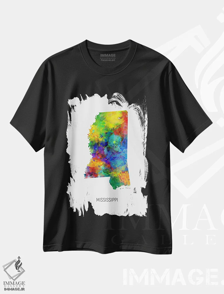 تیشرت مشکی طرح دار – تیشرت نقشه دار ,نقشه میسی سی پی اثر مایکل تامپست فروشگاه ایماژ