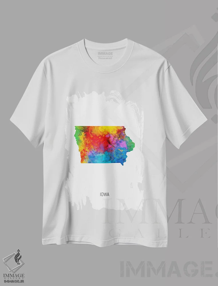 تیشرت سفید طرح دار – تیشرت هنری ,نقشه آیووا اثر مایکل تامپست immage.ir
